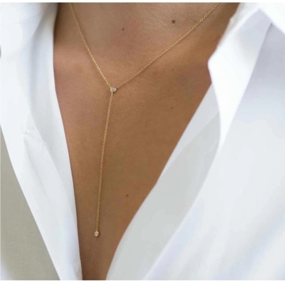 GOLD 14k Gold Plated CZ Lariat Necklace - Picture 1 of 1